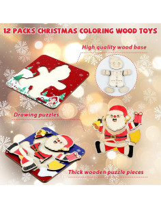 Paquete de 12 Rompecabezas de Madera Navideños Gisgfim 14.7cm 2