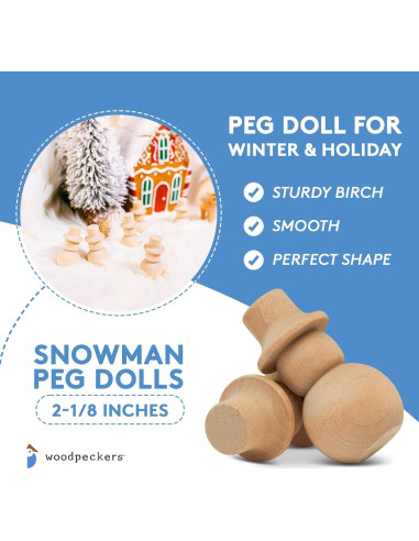 Muñecos de Nieve de Madera Woodpeckers 5.4 cm - Paquete de 12