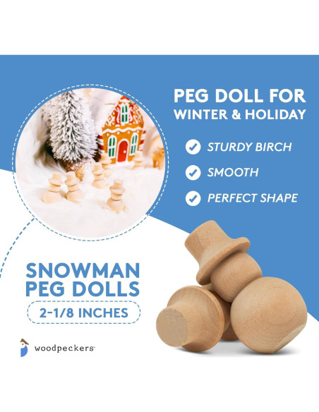 Muñecos de Nieve de Madera Woodpeckers 5.4 cm - Paquete de 12