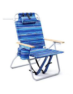 Silla de Playa Alta Yestomo con Reposabrazos de Madera - Rayas Azules