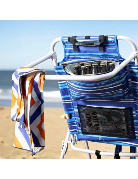 Silla de Playa Alta Yestomo con Reposabrazos de Madera - Rayas Azules