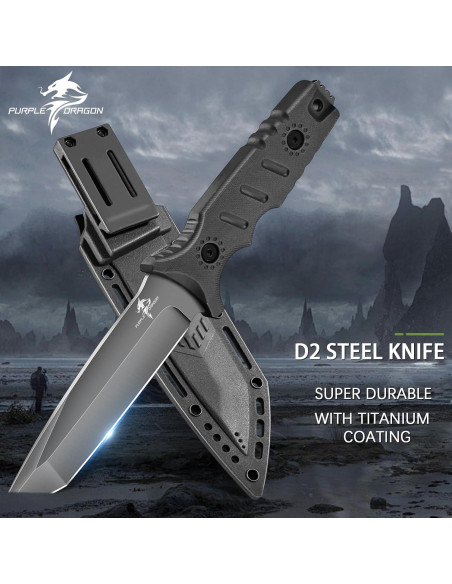 Cuchillo Fijo Dragón Púrpura con Funda Kydex 24.5cm Negro