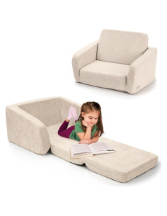 Sofá Plegable para Niños ZICOTO Beige 2 en 1 - Cómodo y Seguro