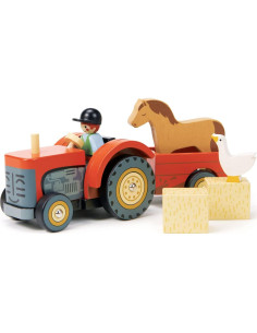 Tractor de Granja de Madera Tender Leaf Toys con Remolque 24x10x11cm 2