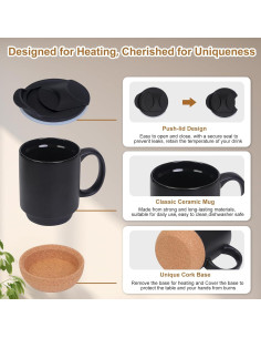 Calentador de Taza Eléctrico 36W con Taza Cerámica 450ml Negro 2