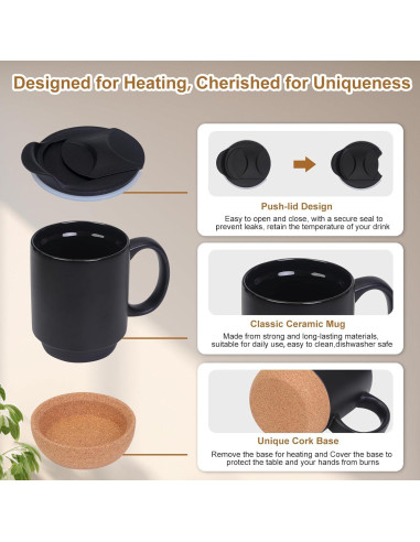 Calentador de Taza Eléctrico 36W con Taza Cerámica 450ml Negro