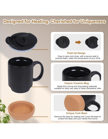Calentador de Taza Eléctrico 36W con Taza Cerámica 450ml Negro