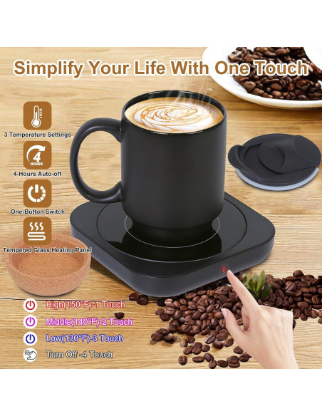 Calentador de Taza Eléctrico 36W con Taza Cerámica 450ml Negro