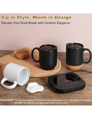Calentador de Taza Eléctrico 36W con Taza Cerámica 450ml Negro