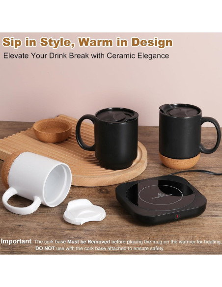 Calentador de Taza Eléctrico 36W con Taza Cerámica 450ml Negro