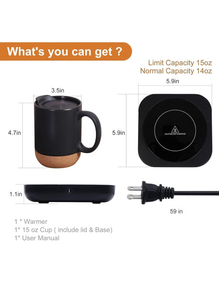 Calentador de Taza Eléctrico 36W con Taza Cerámica 450ml Negro