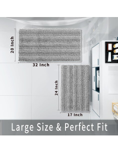 Conjunto de Alfombrillas de Baño Yimobra 2 Piezas Gris Chenilla 2
