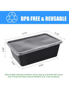 Contenedores de Comida Reutilizables Oranlife 750ml - 50 Unidades 2