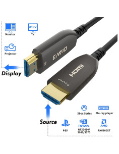 Cable HDMI de fibra óptica EVAIO 8K 9.14m 48Gbps eARC 2