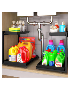 Organizador Bajo Fregadero TATAANTY 2 Niveles Ajustables Negro