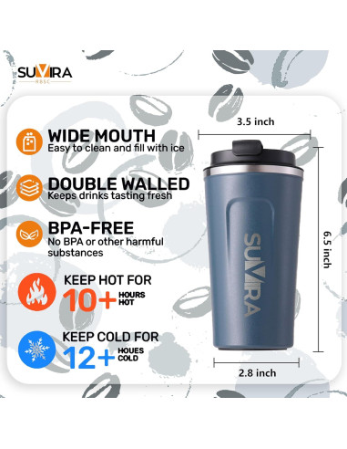 Taza de Café Inteligente SUVIRA 0.5L Acero Inoxidable Azul