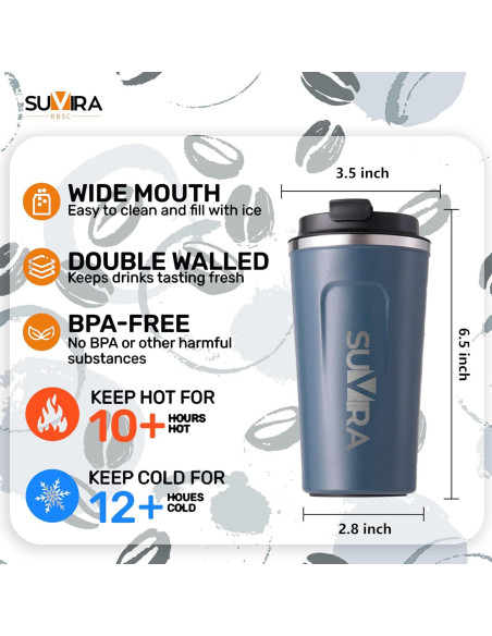 Taza de Café Inteligente SUVIRA 0.5L Acero Inoxidable Azul