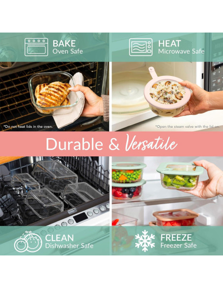 Set de 12 Contenedores de Vidrio Herméticos Bentgo - A Prueba de Fugas