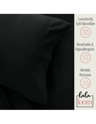 Conjunto de Sábanas Completo lalaLOOM Microfibra 4 Piezas Negro