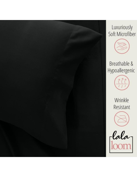 Conjunto de Sábanas Completo lalaLOOM Microfibra 4 Piezas Negro