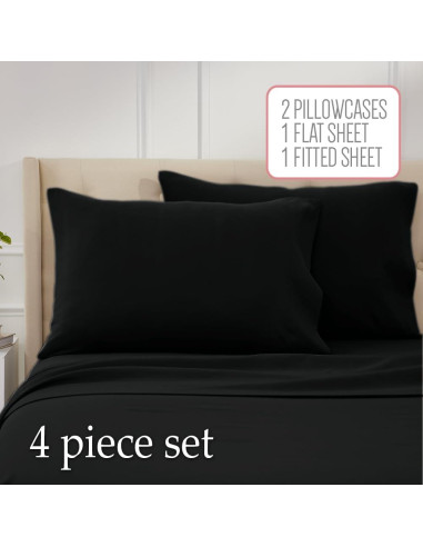 Conjunto de Sábanas Completo lalaLOOM Microfibra 4 Piezas Negro