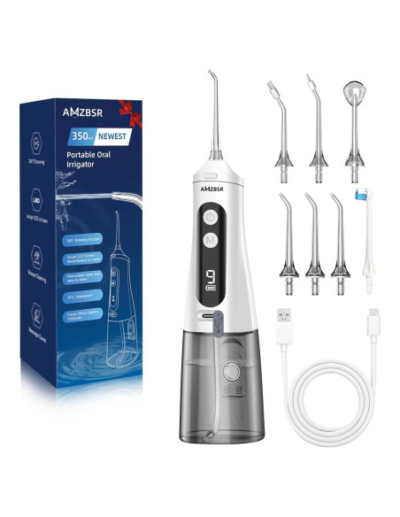 Irrigador Oral Eléctrico AMZBSR Blanco 350ml 9 Modos IPX7