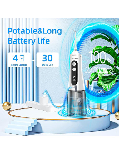 Irrigador Oral Eléctrico AMZBSR Blanco 350ml 9 Modos IPX7