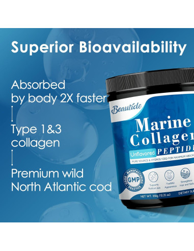 Péptidos de colágeno marino Beautide 349g con Vitamina C