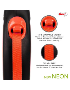Correa Retráctil Flexi Neón Naranja 5m para Perros hasta 15kg 2