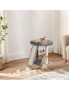 Árbol Rascador para Gatos SYANDLVY Gris Claro con Poste y Tablero 2