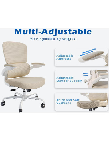 Silla de Oficina Ergonómica TRALT YX001-4 Beige con Soporte Lumbar