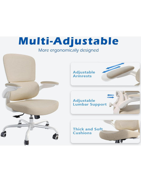 Silla de Oficina Ergonómica TRALT YX001-4 Beige con Soporte Lumbar