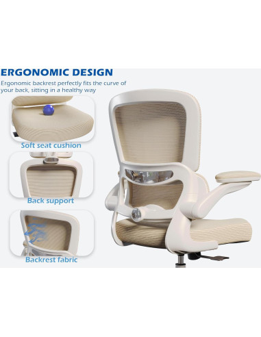 Silla de Oficina Ergonómica TRALT YX001-4 Beige con Soporte Lumbar