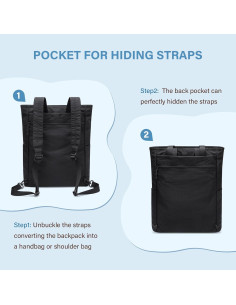 Mochila Tote Convertible GOLF SUPAGS Plegable Nylon 15L Negra 2