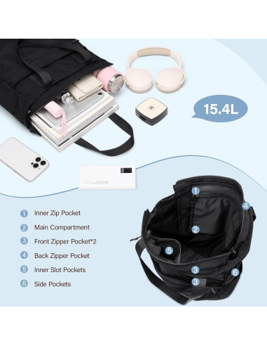 Mochila Tote Convertible GOLF SUPAGS Plegable Nylon 15L Negra