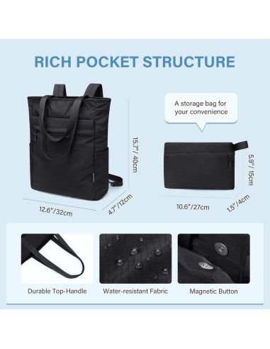 Mochila Tote Convertible GOLF SUPAGS Plegable Nylon 15L Negra