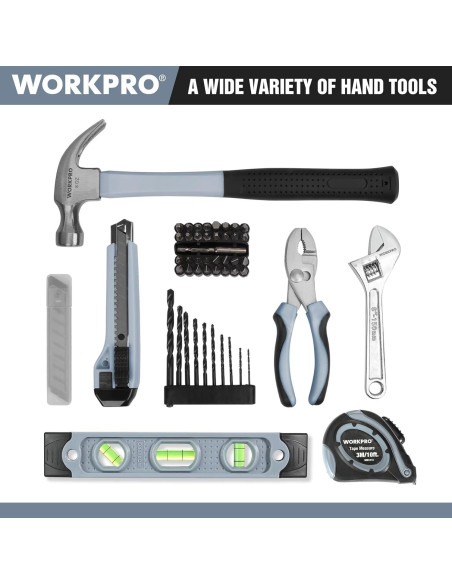 Taladro Inalámbrico WORKPRO 12V + Kit de Herramientas 61 Piezas
