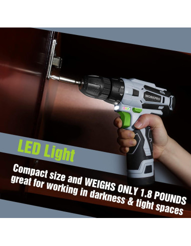 Taladro Inalámbrico WORKPRO 12V + Kit de Herramientas 61 Piezas