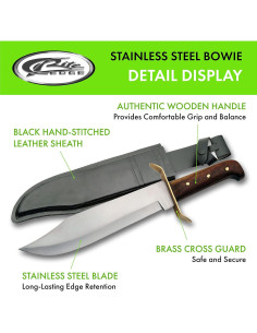 Cuchillo de Caza Bowie SZCO 38.1 cm Acero Inoxidable con Funda 2