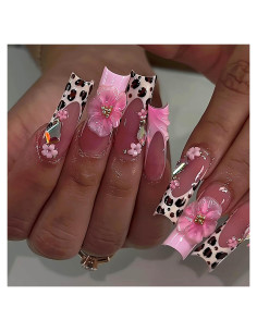 Uñas Postizas Cuadradas Largas Gleamrain con Punta Francesa