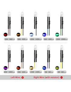 DiCUNO 100 Diodos LED Pre Cableados 12V 5MM 10 Colores 24cm 2