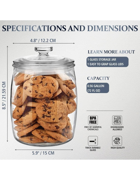 Tarro de Vidrio Folinstall 0.56 Galones Boca Ancha para Alimentos