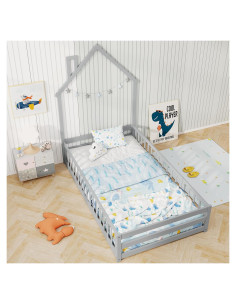 Cama de Piso Twin KOMFOTT Madera con Cabecera Casa Gris