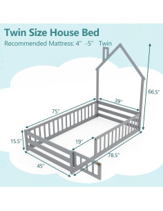 Cama de Piso Twin KOMFOTT Madera con Cabecera Casa Gris 2