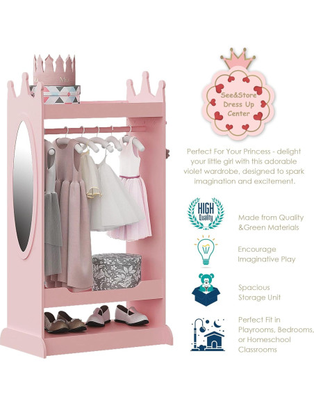 Armario de Disfraces para Niños UTEX Rosa con Espejo 62.3x38x115.1cm