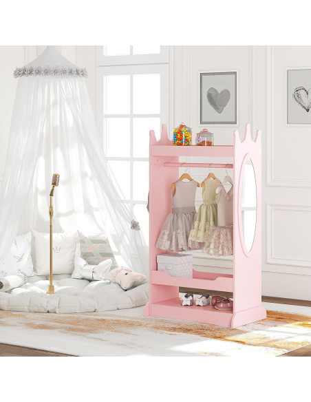 Armario de Disfraces para Niños UTEX Rosa con Espejo 62.3x38x115.1cm