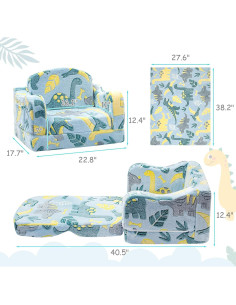 Sofá Plegable Convertible para Niños Airpanda Dinosaurio Verde 2