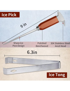 Juego de Pica Hielo y Pinzas SuproBarware Acero Inoxidable 22.86 cm 2