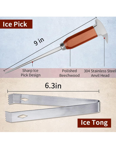 Juego de Pica Hielo y Pinzas SuproBarware Acero Inoxidable 22.86 cm