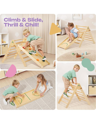 Set Triángulo Pikler 7-en-1 Fun Forest para Niños - Madera Real